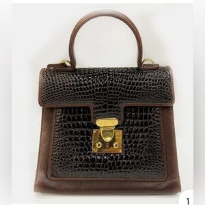 VINTAGE BALLY EMBOSSED CROCODILE LEATHER TWO TONE HANDBAG - EUC!!